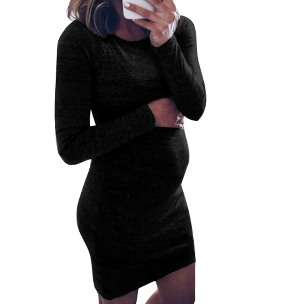 Fashion Women Dress Pregnants O Neck Long Sleeve Nursing For Maternity