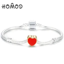 

HOMOD High Quality Silver plated Pandora Bracelet love Heart European Style Snake Chain Fit DIY Charm Bracelets Jewelry