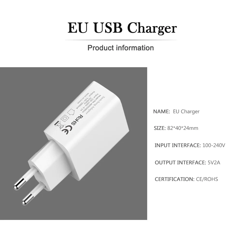 5V2A USB Wall Charger EU Adapter Plug Travel In Europe Mobile Phone For iphone X877S66S5s5cSE Samsug s8 s9  (8)