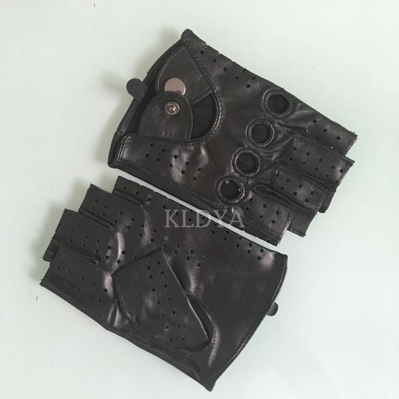 

Men Leather Gloves 100%Goatskin Mitten Genuine Leather Gloves Slip-Resistant Unlined Half Finger Fitness Driving Male Gloves A24