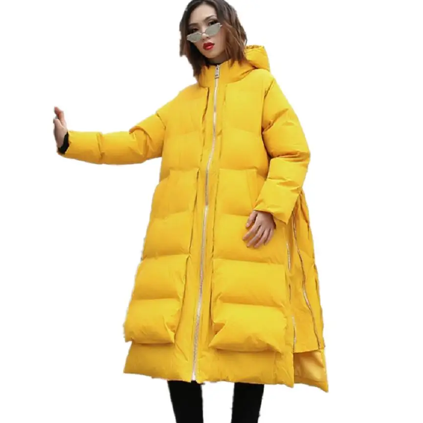 Winter women's jacket hooded down cotton coat Side multi