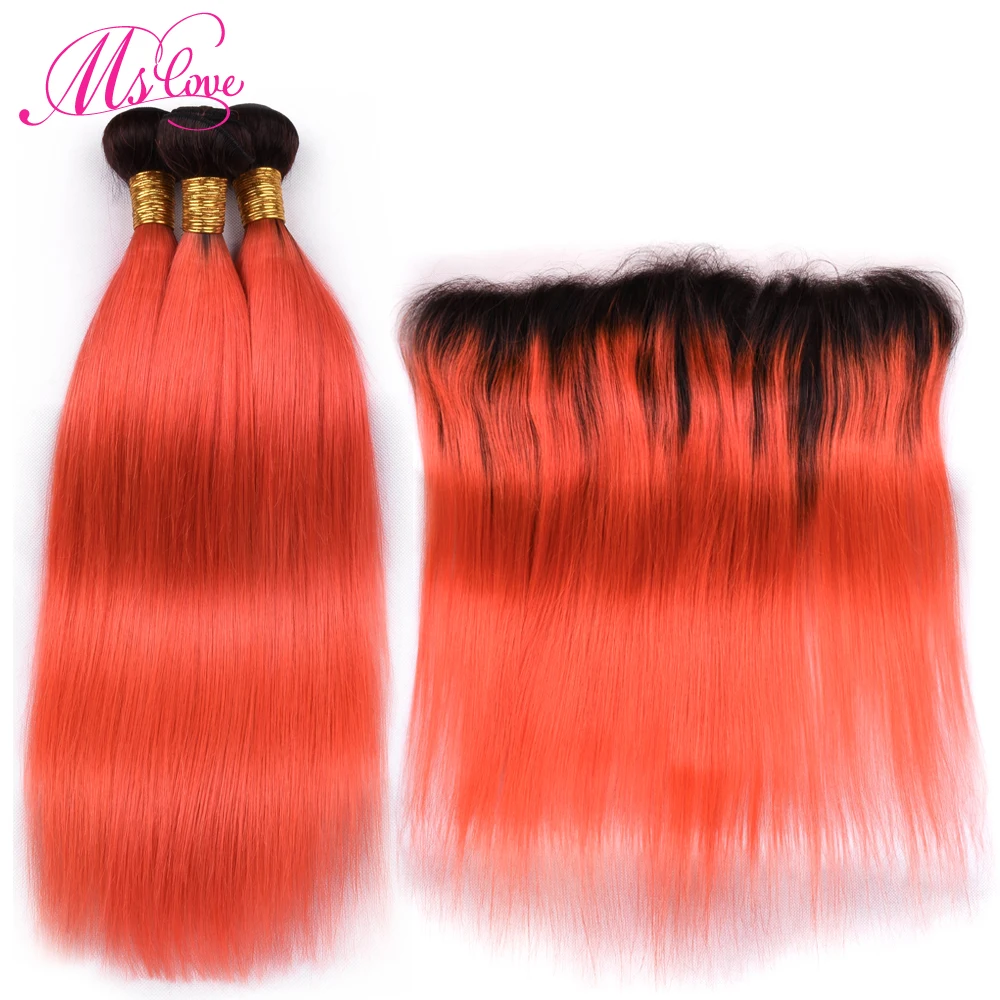 MS любить предварительно Цветной Tb/красный Связки с фронтальной Ombre бразильские волосы прямые Связки с Фронтальная застежка Remy
