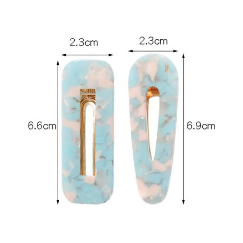 Women Girls Side Hair Clip Hollow Geometric Water Drop Shape Hairpins Hairgrips Marble Textured Printed Hair Accessories