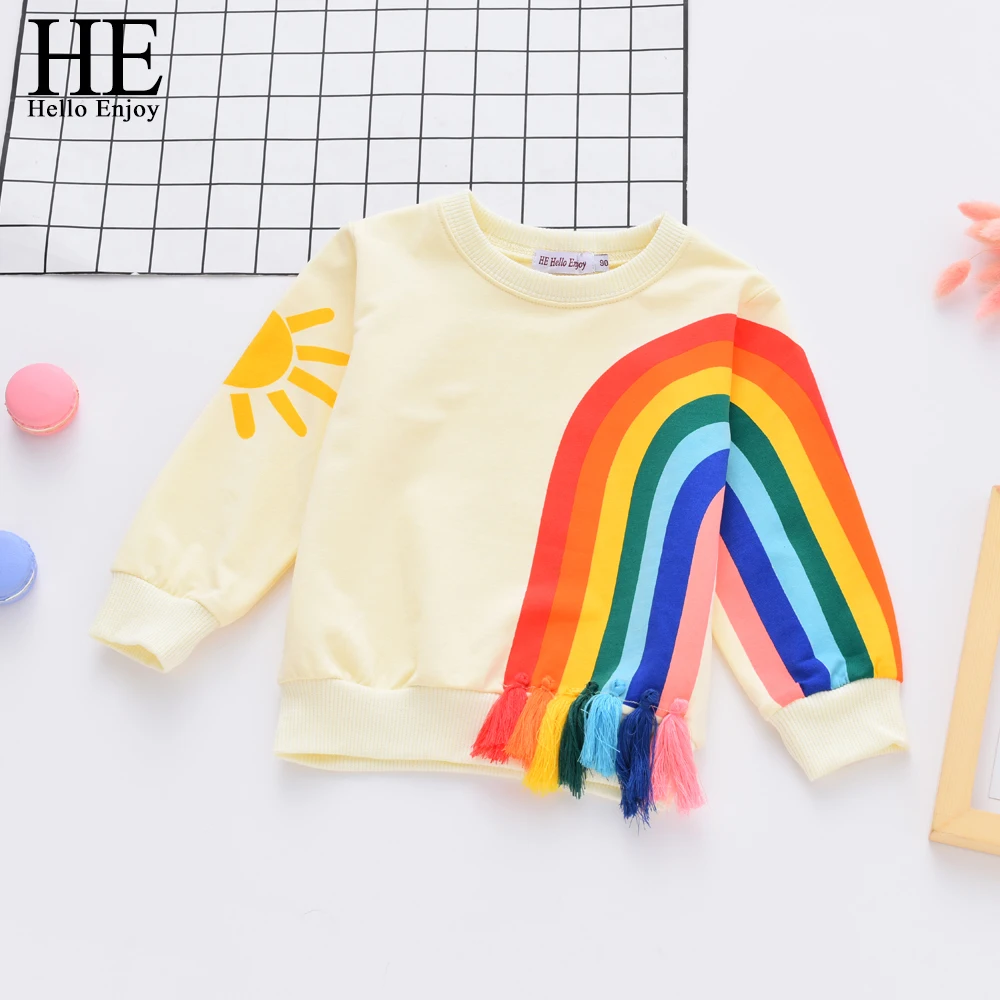 

HE Hello Enjoy Children Baby Girl Clothes Spring Autumn Rainbow Cotton Girls Long Sleeve Tops Sweater kids T-shirt fashion Tees
