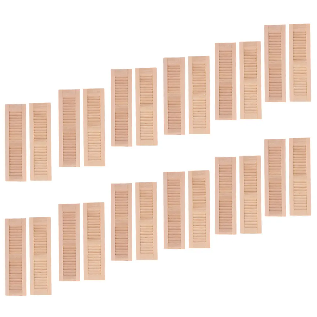 Set of 24 Pieces Unpainted 1/12 Wooden Shutters Dolls House DIY Louver Windows Furniture Great DIY Handwork