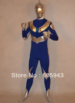 

Free Shipping DHL High Quality Blue and Silver Altman Superhero Zentai Suit Spandex Shiny Metallic Zentai Suit Plus Size S--XXXL