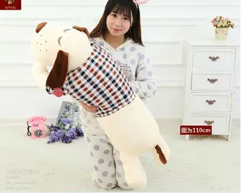 

huge new creative plush lovely white dog pillow cute check cloth dog doll gift about 110cm
