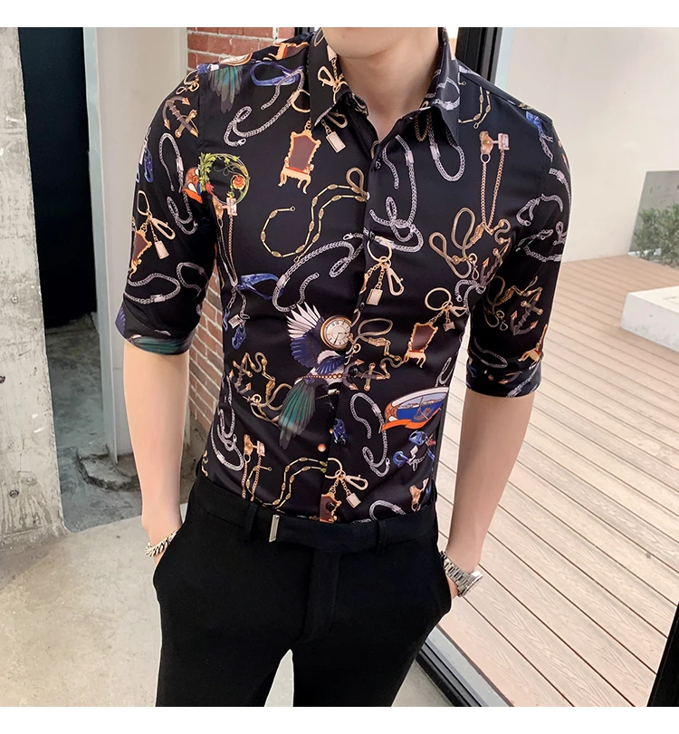 Брендовая мужская рубашка с коротким рукавом Camisa, модные повседневные облегающие рубашки 2019, летние дизайнерские Клубные вечерние рубашки