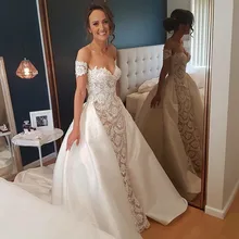 Элегантные белые кружевные свадебные платья с коротким рукавом со съемным шлейфом, сексуальное свадебное платье, свадебные платья, Vestido De Noiva