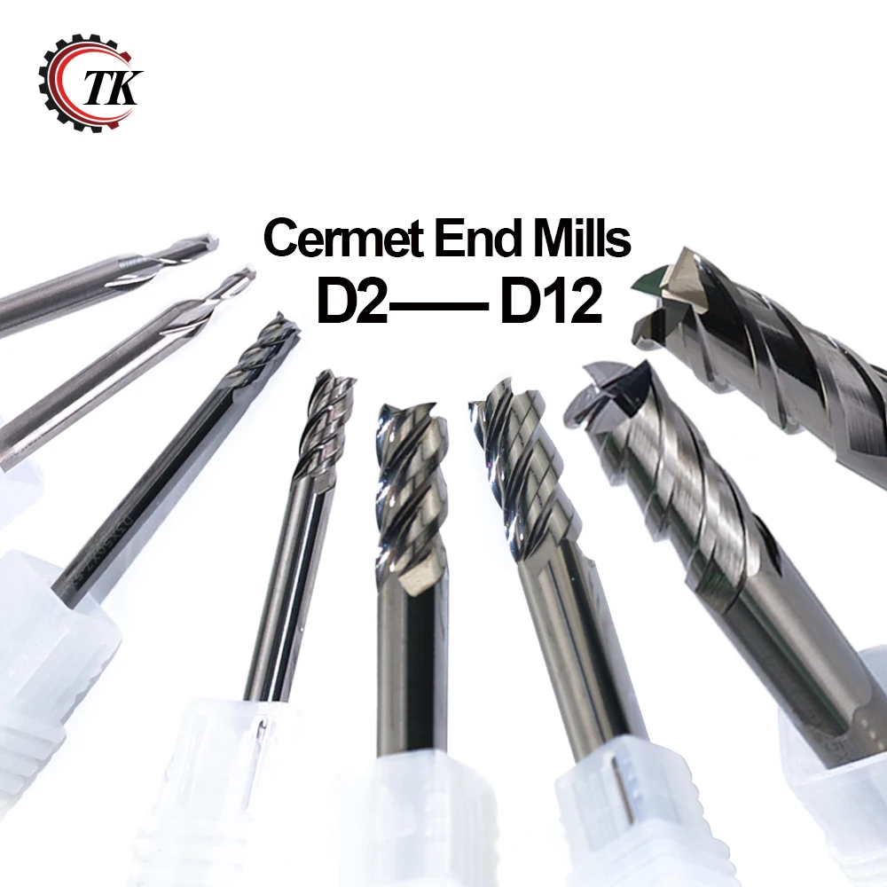 

Transkoot 2 2.5 3 4 6 8 10 12mm Blade Diameter,Cermet 4/2 Flutes Straight End Mills Cutter Router Bits Cutting Milling Tools