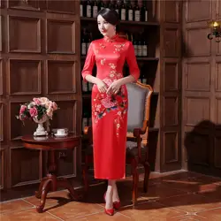 Шанхай история Женские Длинные Cheongsam Qipao традиционное китайское платье с коротким рукавом из искусственного шелка Чи пао для продажи