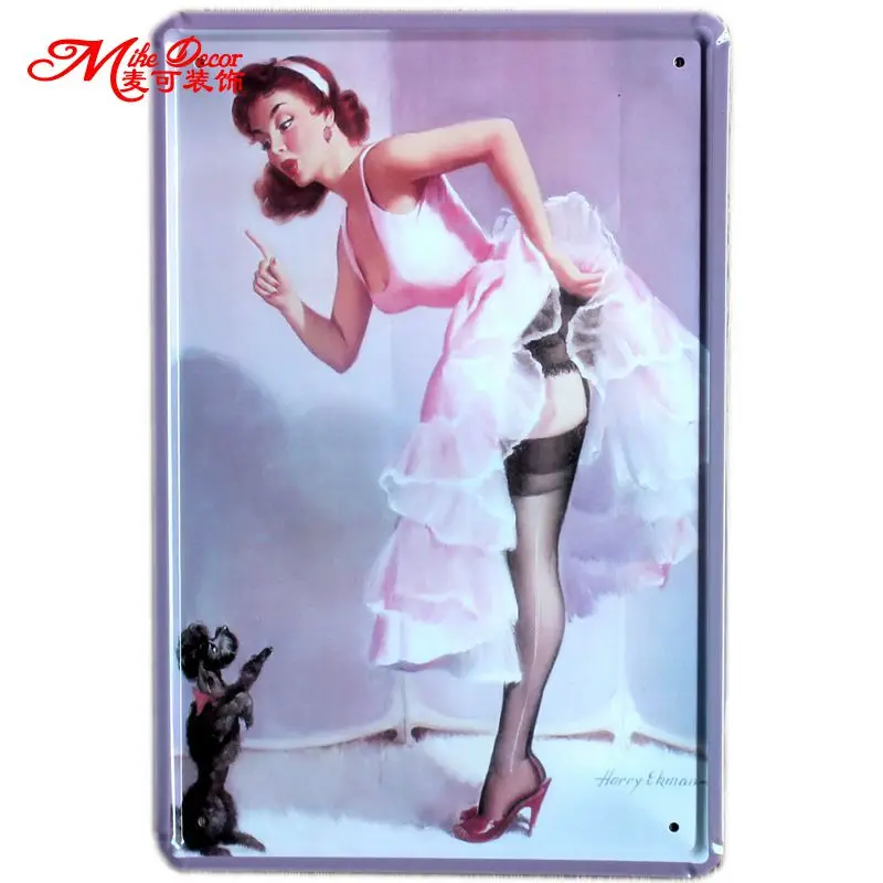 [Mike86] Pinup Lady with dog Tin вывеска художественное украшение стены Дом Кафе бар ретро