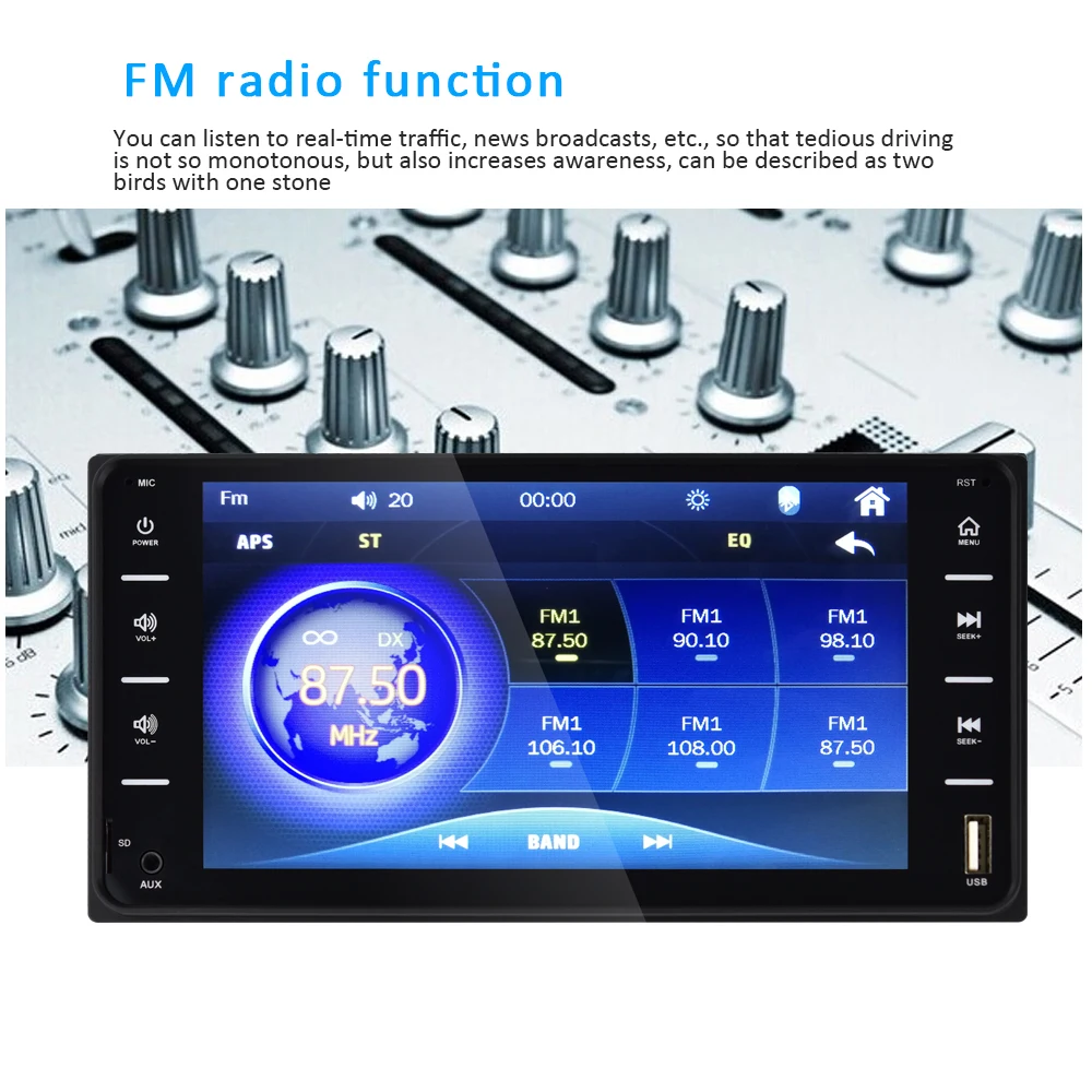AMPrime Универсальный " аудио радио 2din сенсорный экран автомобильный мультимедийный Bluetooth MirrorLink Android/IOS FM/AUX камера заднего вида MP5 плеер