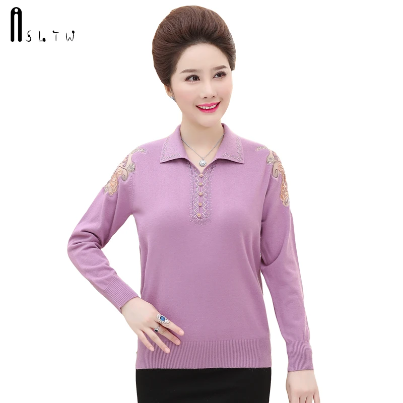 

ASLTW Pullover Women New Autumn Turn Down Collar Female Sweaters Casual Hollow Long Sleeve Solid Sweater For Women