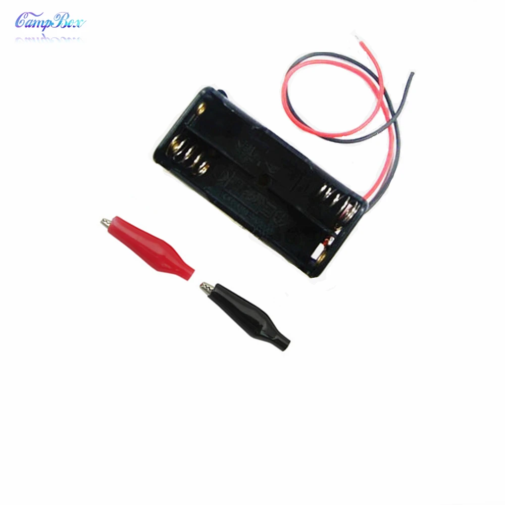 100Pcs 2xAAA Battery Case Holder Socket Wire Junction Boxes With 15cm Wires Black Red Crocodile Alligator