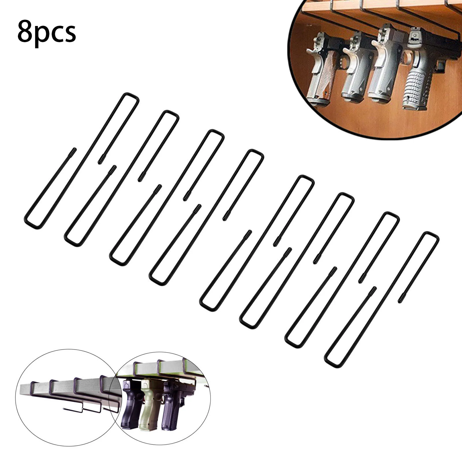 SURIEEN 8pcs Safe Pistol Storage Handgun Hangers Gun Hanger Under Shelf Wall Organizer Door Hangers Easy Use Hunting Accessories