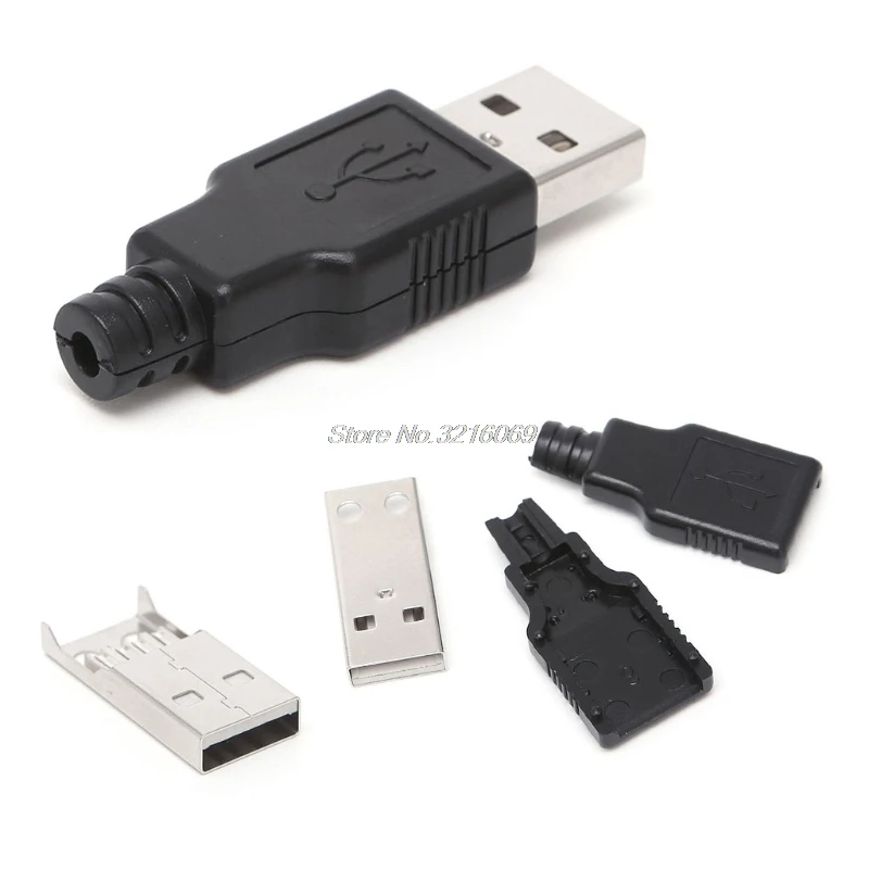 

10 Sets DIY USB 2.0 Type A Male USB 4 Pin Plug Socket Connector w/Plastic Cover
