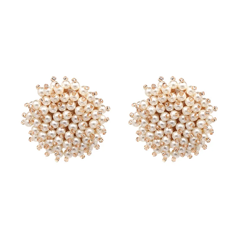 

Boho Ivory White Pink Pearl Black Champagne Faceted Glass Beads Beaded Charm Big Button Stud Earrings For Women