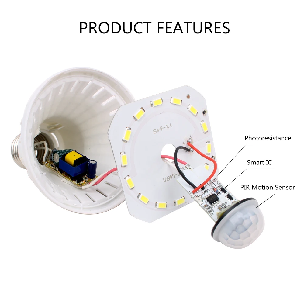 Движения PIR Светодиодная лампа с датчиком E27 лампа 5 Вт 7 Вт 9 Вт 110 В 220 В СВЕТОДИОДНЫЙ Свет Индукционная лампа лестница Прихожая ночник лампы для коридора