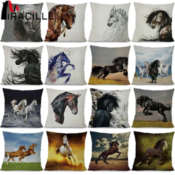 

Miracille Cotton Linen Running Horse Cushion Cover Wild Animals Pillowcase Office Chair Waist Cushion Case 45x45cm Home Decor