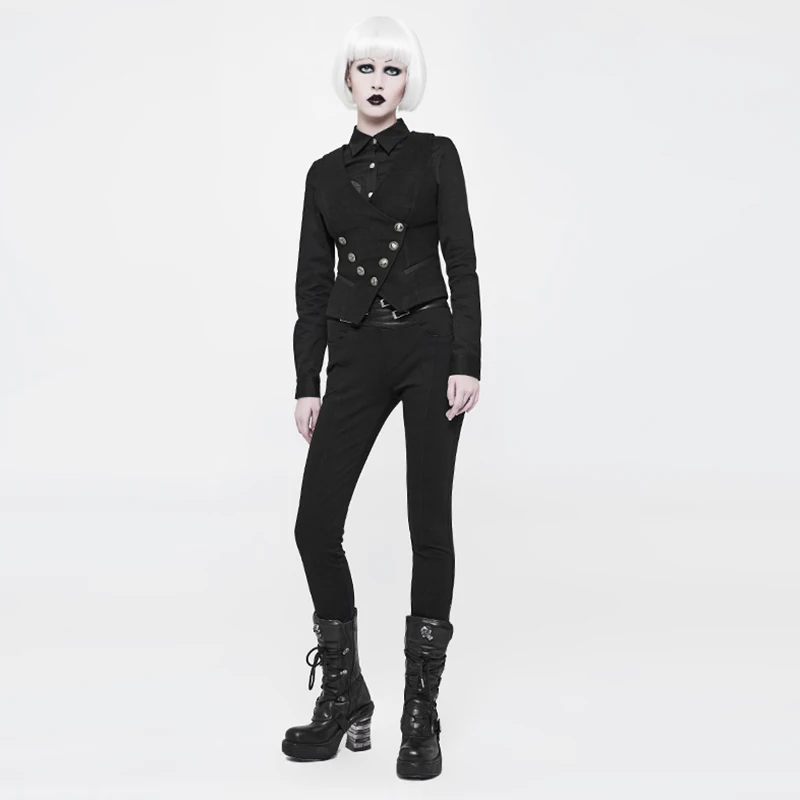 PUNKRAVE Women Punk Rock Retro Army Uniform Woolen Waistcoat Gothic Style Bronze Button Black Female Vest Formal Party Waistcoat