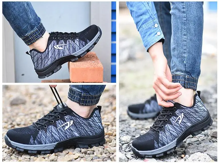 للجنسين الرجال كبيرة الحجم 46 أحذية السلامة الصلب اصبع والوحيد-ثقب تنفس خفيفة الأحذية سلامة العمل الأحذية