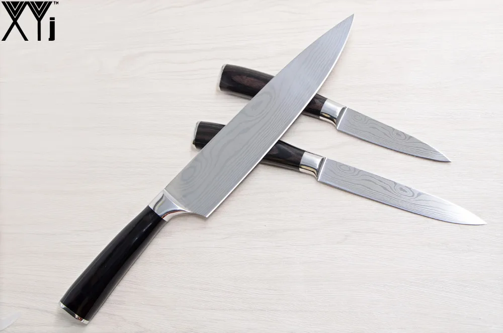 Новый набор ножей из нержавеющей стали 3,5 "для очистки овощей 5" 8 "нож шеф-повара цвет деревянной ручкой кухонная утварь XYJ Бренд узор