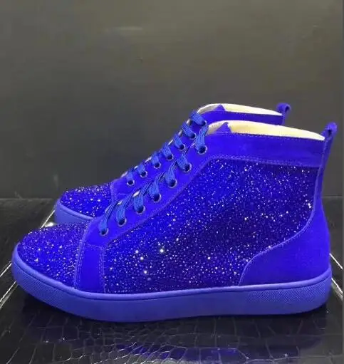 Moraima Snc/Новинка; мужская повседневная обувь с синими кристаллами; высококачественные кожаные высокие кроссовки на шнуровке; обувь на плоской подошве с круглым носком