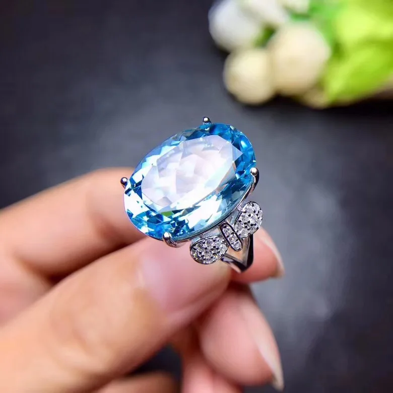 big size clear sky blue Topaz gemstone ring real 925 silver natural gem girl party gift lucky birthstone big size clear sky blue Topaz gemstone ring real 925 silver natural gem girl party gift lucky birthstone