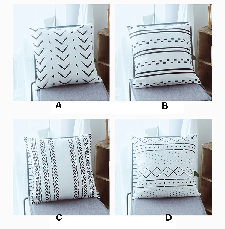 Черно-белая наволочка для подушки, украшение для дома 45x45 см/35x50 см, холщовая подушка, чехол с простым геометрическим принтом, в скандинавском стиле