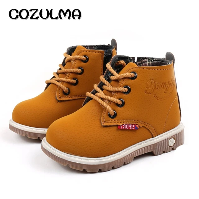 US $7.88 COZULMA Autumn Winter Toddler Kids Sneakers Girls Boys Martin Boots Girls Leather Sneakers Lace-Up 