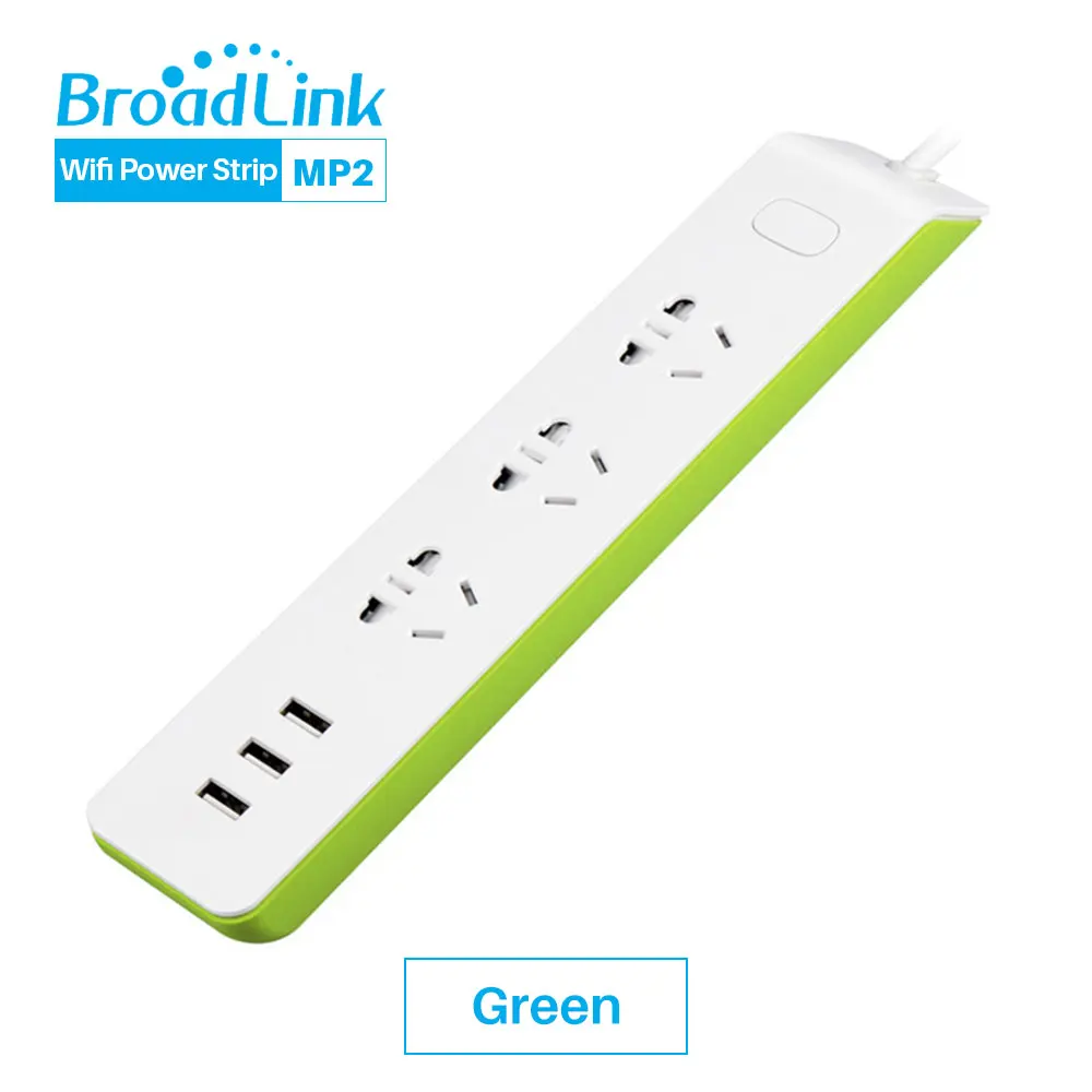 Broadlink MP2 Смарт Мощность полосы удлиненный сокет с WiFi Разъем синхронизации 3 AC штепсельная розетка с 3 портами(стандарт через приложение Управление умный дом - Цвет: MP2 Green
