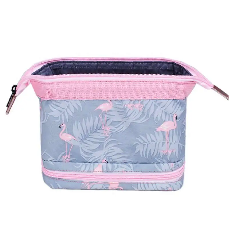 

Double Layer Flamingos Cosmetic Bag Function Travel Makeup Bag Zipper Make Up Case Organizer Storage Pouch Toiletry Beauty Kit