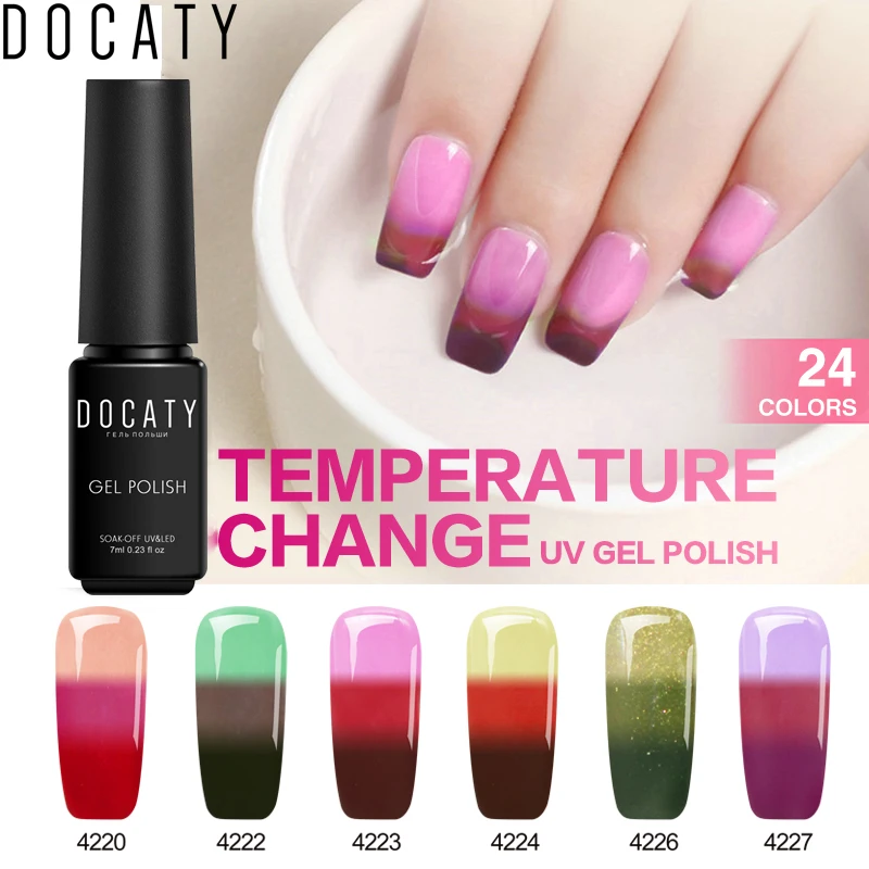 

Docaty Enamel Temperature Change Color UV Nail Gel Polish Semi Permanent Soak Off Led UV Chameleon Thermal Gel Nail Glue