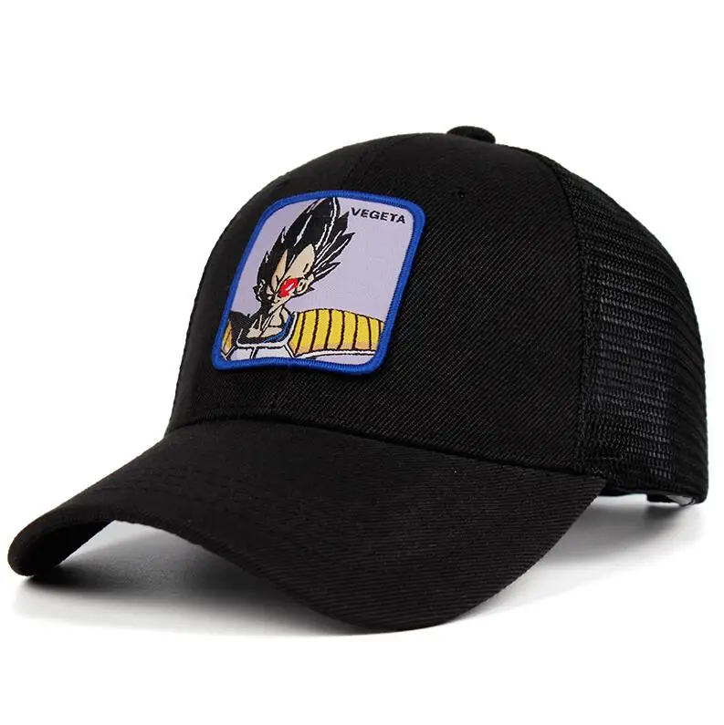 VEGETA сетчатая шапка Dragon Ball Z Snapback BULMA хлопок Saiyan бейсболка для мужчин и женщин хип хоп дальнобойщик папа шляпа лето дропшиппинг - Цвет: Черный