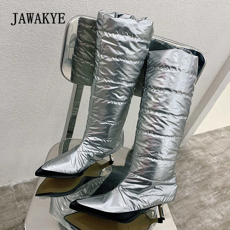 

2019 Fashion Winter Boots Women Pointed Toe Strange High Heel Shoes Femme Knee High Boots Woman Chic Snow Boots