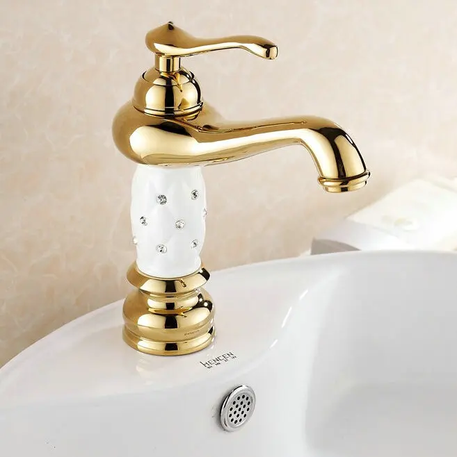 Free Shipping Euro Gold finish Luxury Bathroom Basin Sink Faucet with diamond Vanity Mixer water Tap HJ-1308 | Обустройство дома