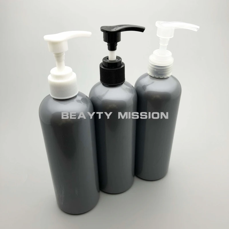 20pcs 300ml Gray cosmetic PET bottles, empty shampoo lotion pump