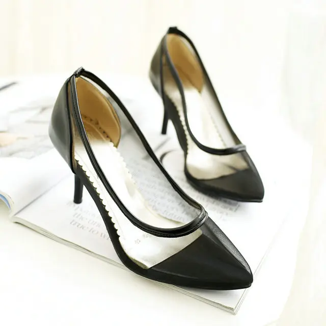 

New fashion sexy Net yarn High Heel pumps Office Lady work Wear dress Shoes large size 34-43