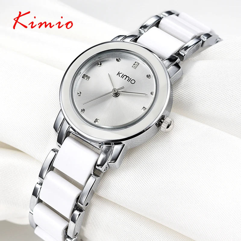 Brand Kimio 2016 Ladies Imitation Ceramic Watch Luxury Gold Bracelet Watches with Fine Alloy Strap Women