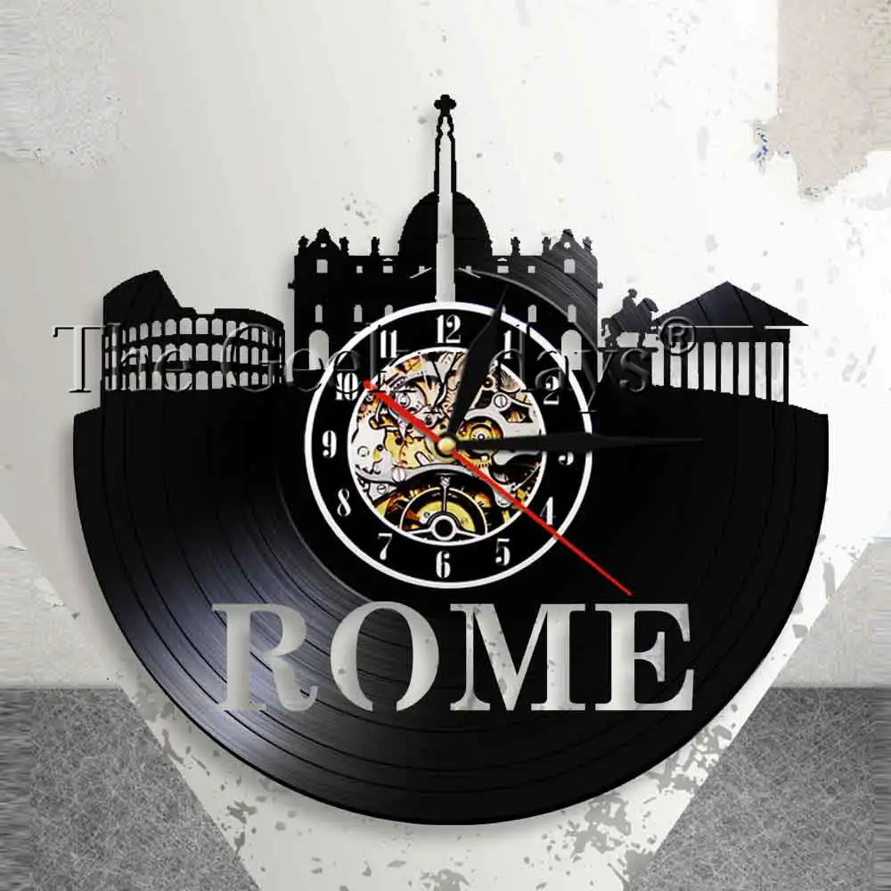 Rome Skyline Wall Clock Italy Capital Cityscape Vinyl Record Wall Clock