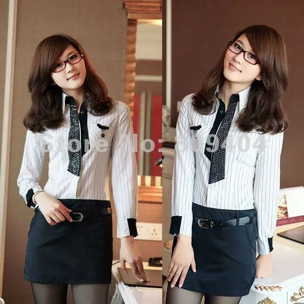 Sunlun Free Shipping 2012 Women's Long Sleeve Dress/Ladies' OL Shirt Dress With Crystaldress