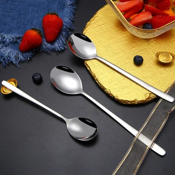 

5/10pcs/set 304 Stainless Steel Korean Spoons With Long Handle Soup Spoons Dinner Spoons Rice/Salad Adult Children Tableware