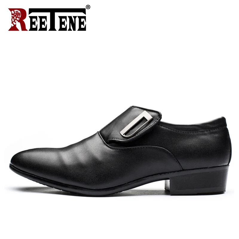 

REETENE 2018 PU Leather Formal Men Dress Shoes Solid Retro Gentleman Shoes Men Formal Office Wedding Men Shoes Size 38-48
