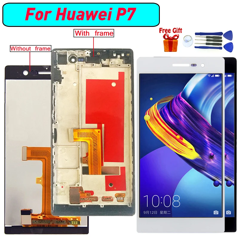 Для Huawei Ascend P7 дисплей ЖК-экран дигитайзер сборка для модуль с рамкой черный белый