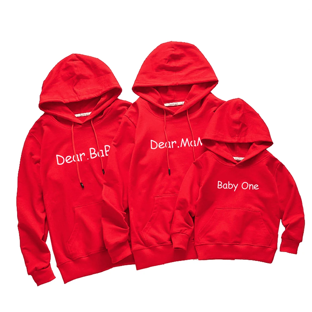 

2018 New Family Matching Sweatshirts Hoodies Thin Red White Black Gray Casual Family Clothing Cotton Matching Family Outwear
