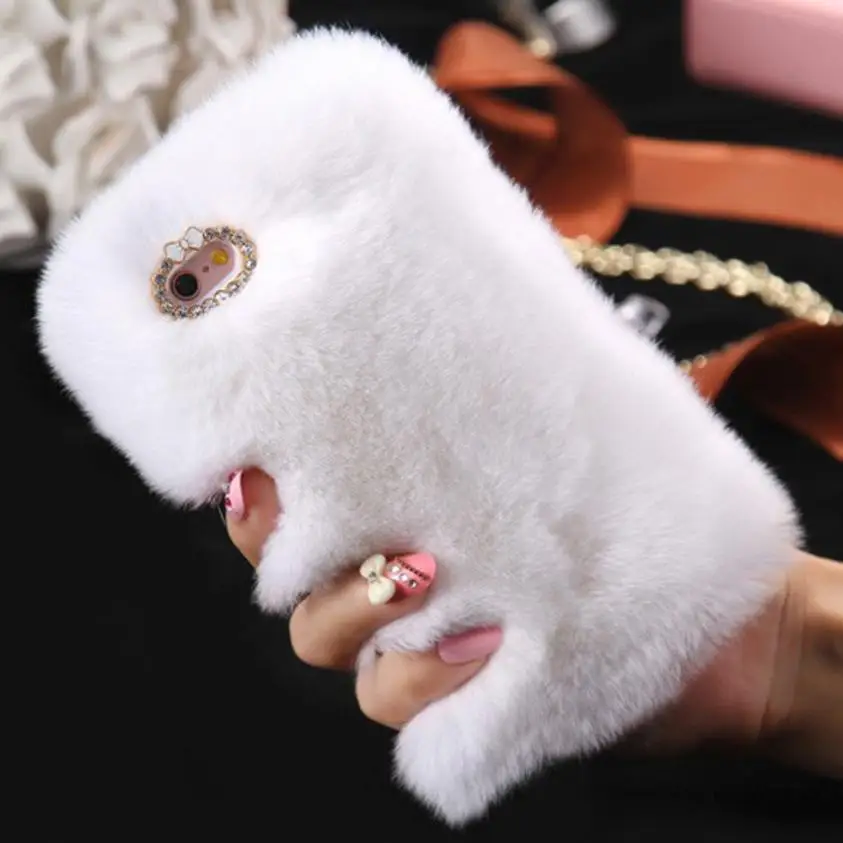Cute Fashion Rabbit Plush Camera Diamond Phone Case for iPhone X 6 6S Plus 7 7Plus 8 Furry Soft TPU Hair Back Cover |