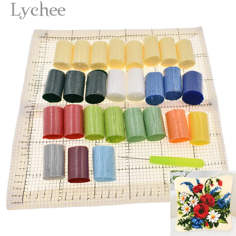 Lychee Flower Pattern Pillowcase Latch Hook Kits Unfinished Embroidery