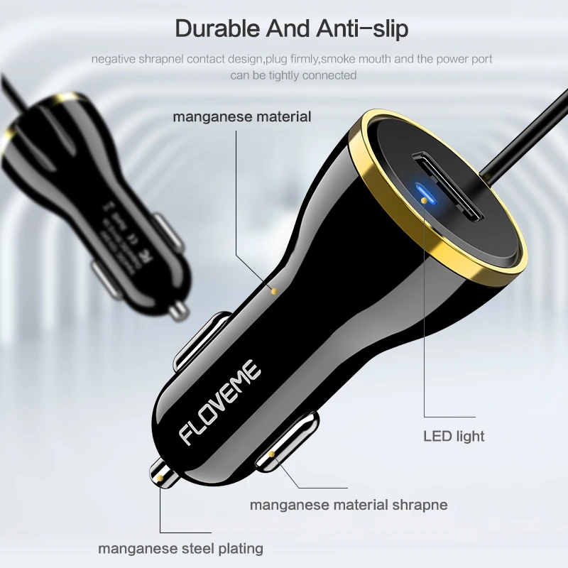 FLOVEME USB سيارة شاحن آيفون X 8 زائد 2.1A الهاتف المحمول سيارة-شاحن مع المصغّر USB نوع C الإضاءة كابل للهاتف شاحن