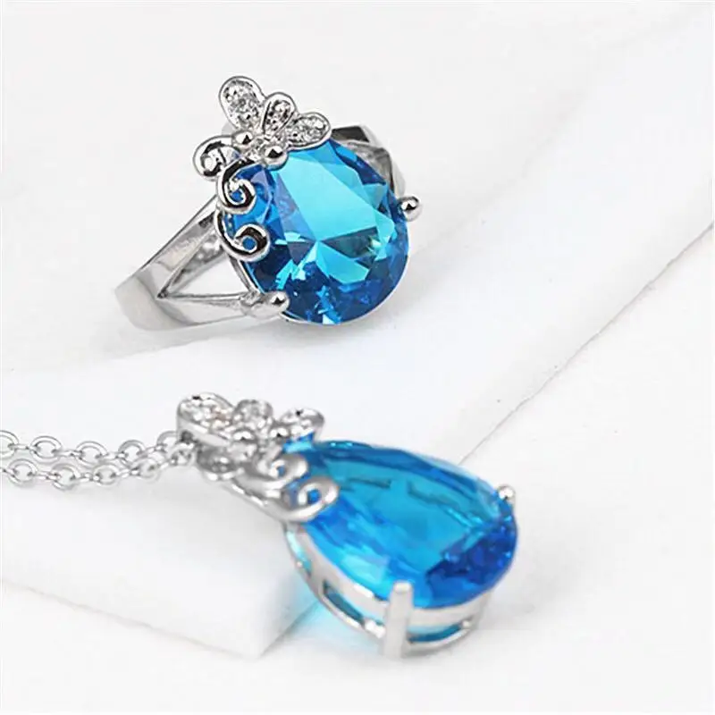 

2019 parure bijoux femme mariage african jewelry set necklace set Water Drop Zircon Glamour Woman Wedding Engagement Jewelry Set